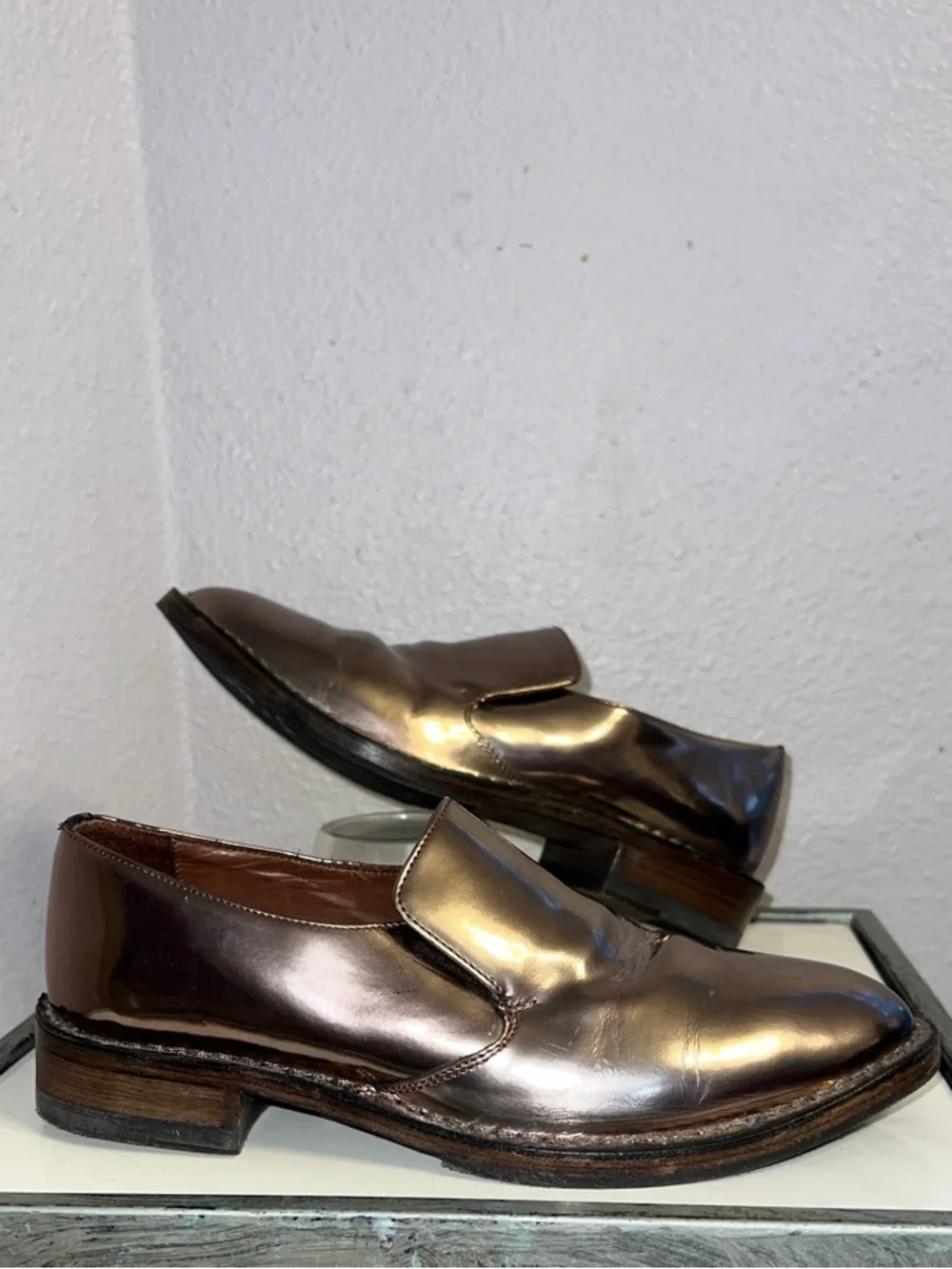 Brunello Cucinelli Metallic Copper Patent Leather Loafers Sz 7 Made in Italy